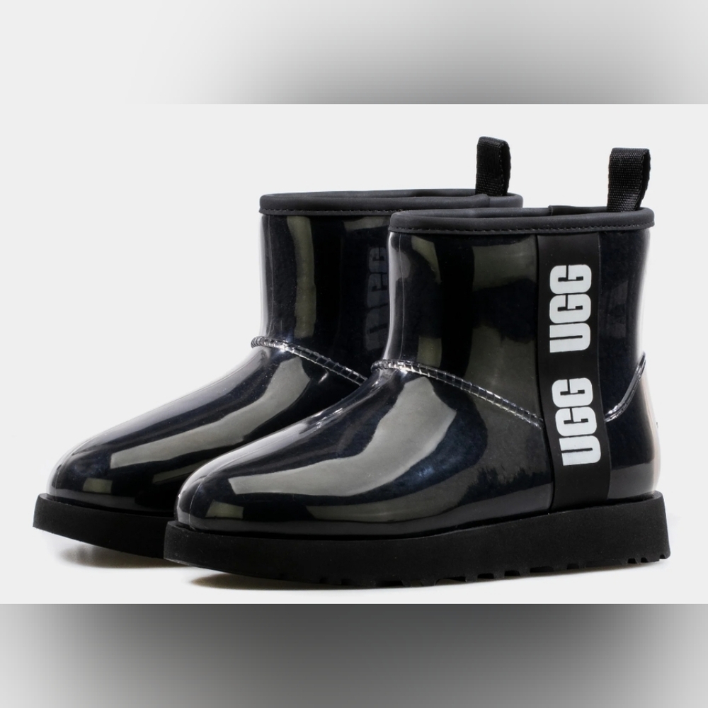 UGG Classic Glossy Clear Mini Black Rain Boots Women's Size 6 MSRP $160 - Picture 2 of 11